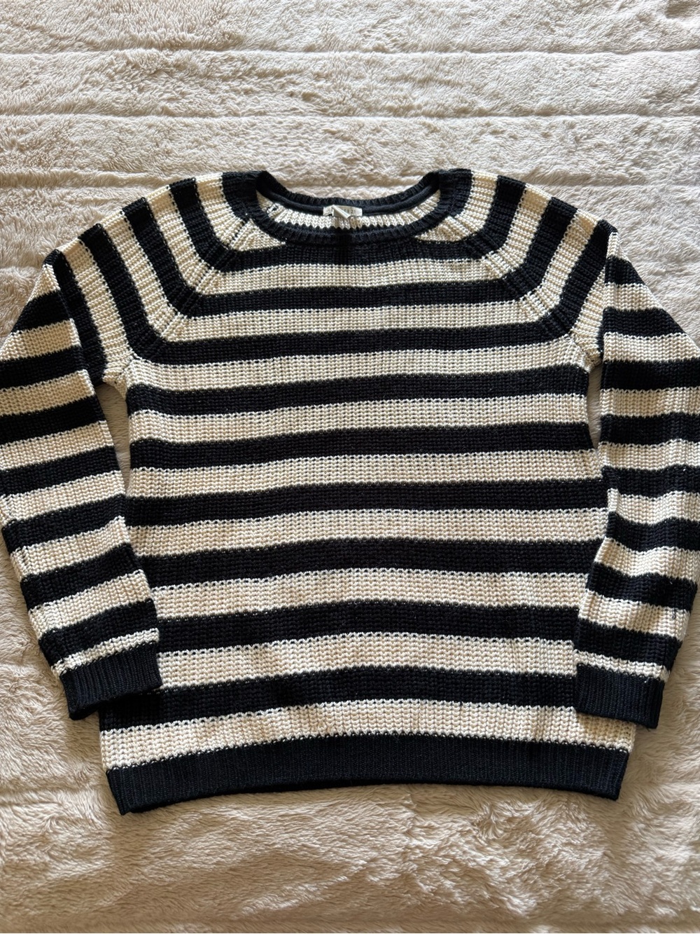 Forever 21 Black and Cream Striped Crewneck Sweater